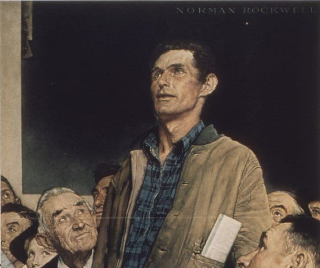Freedom of Speech is the first of the Four Freedoms paintings by Norman Rockwell, inspired by United States President Franklin D. Roosevelt's 1941 State of the Union address, known as Four Freedoms.